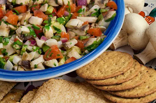 Vegetarian Ceviche with crackers