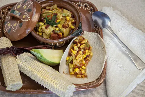 Zucchini and Corn Salsa on a tortilla