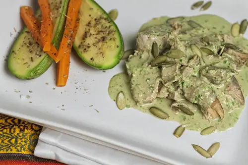 Pork in Green Pipian accompanied of vegetables