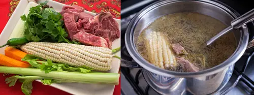 Caldo de Carne con sus ingredientes